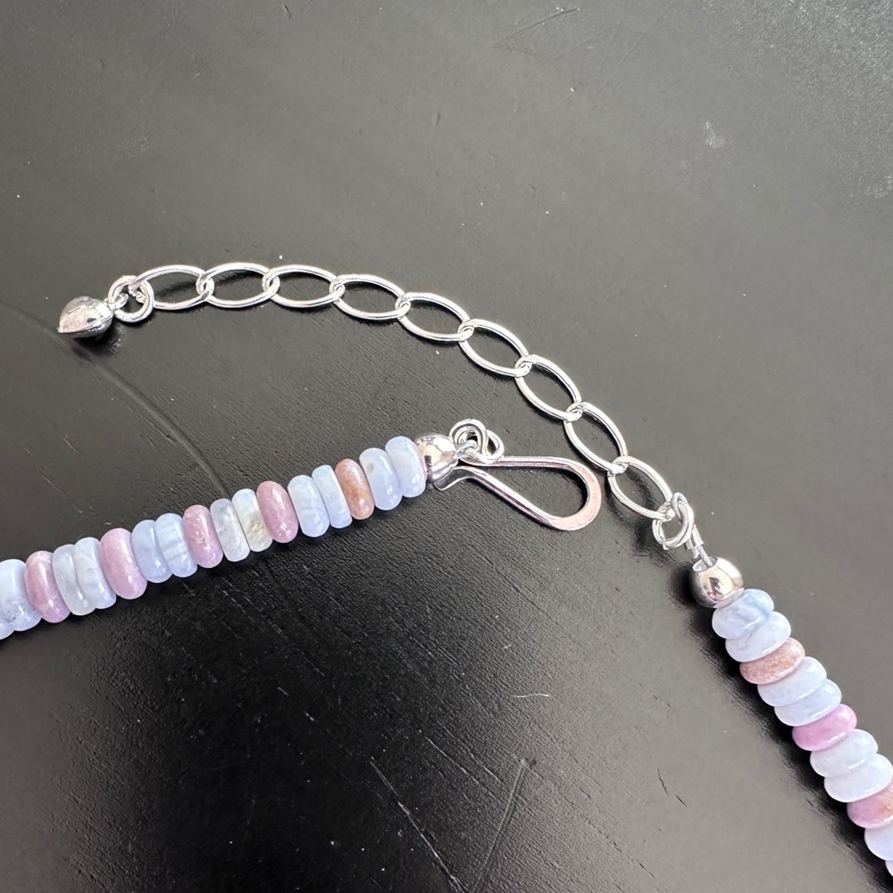 925 Silver 18" Phosphosiderite & Blue Lace Agate Beaded by Jay King - Picture 10 of 12